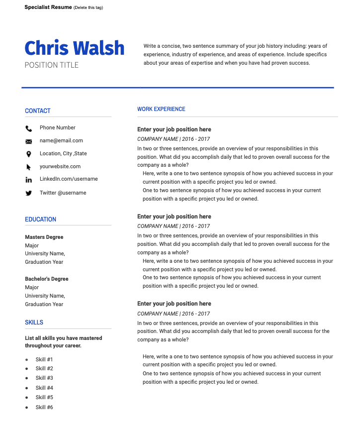 resume template