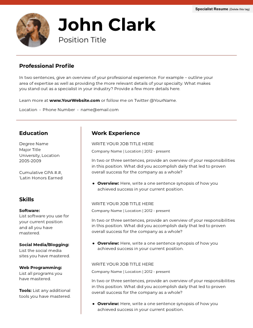 resume template with headshot