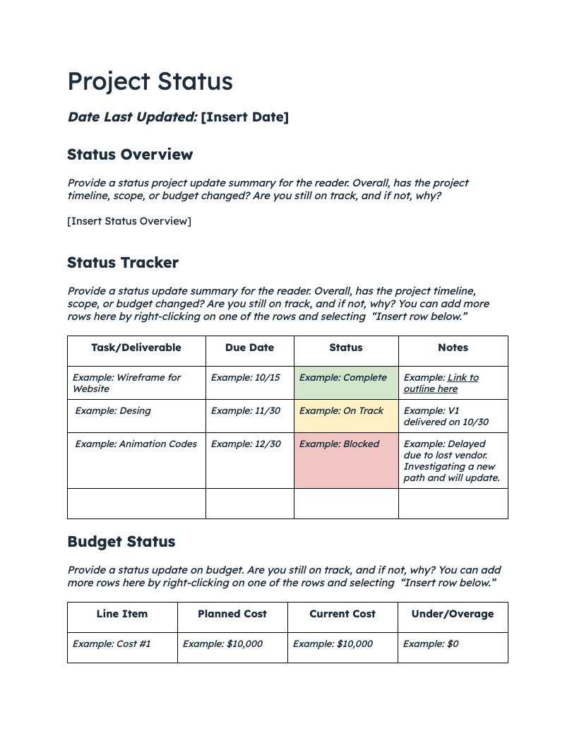 project status