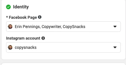 Choose your Facebook and Instagram Accounts for the ad set