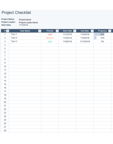 Project checklist template excel