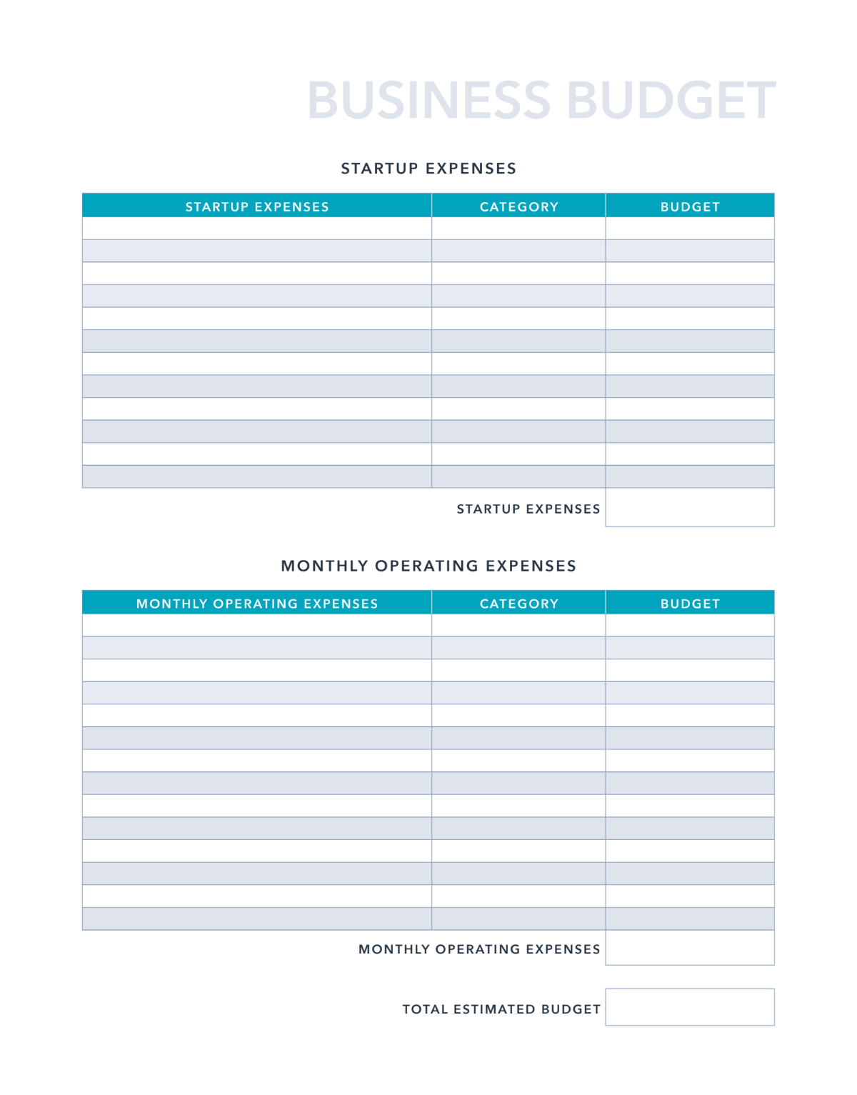 Editable Budget Template