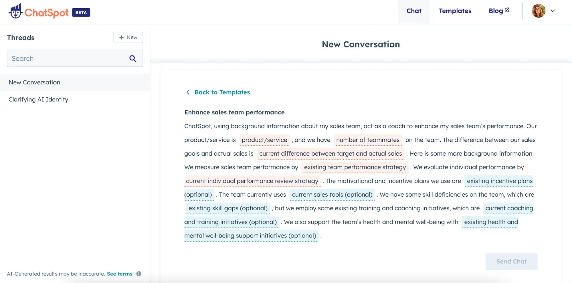 HubSpot ChatSpot template screenshot