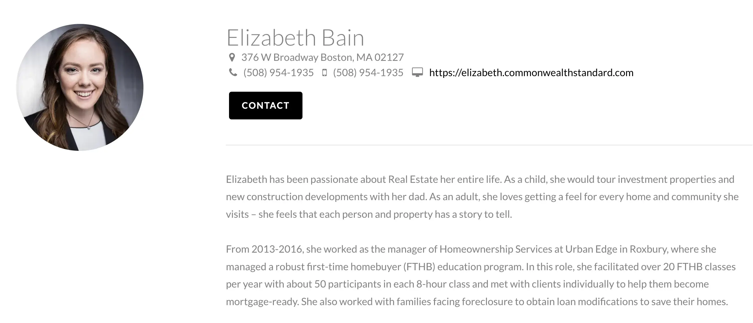 real estate bio, elizabeth bain
