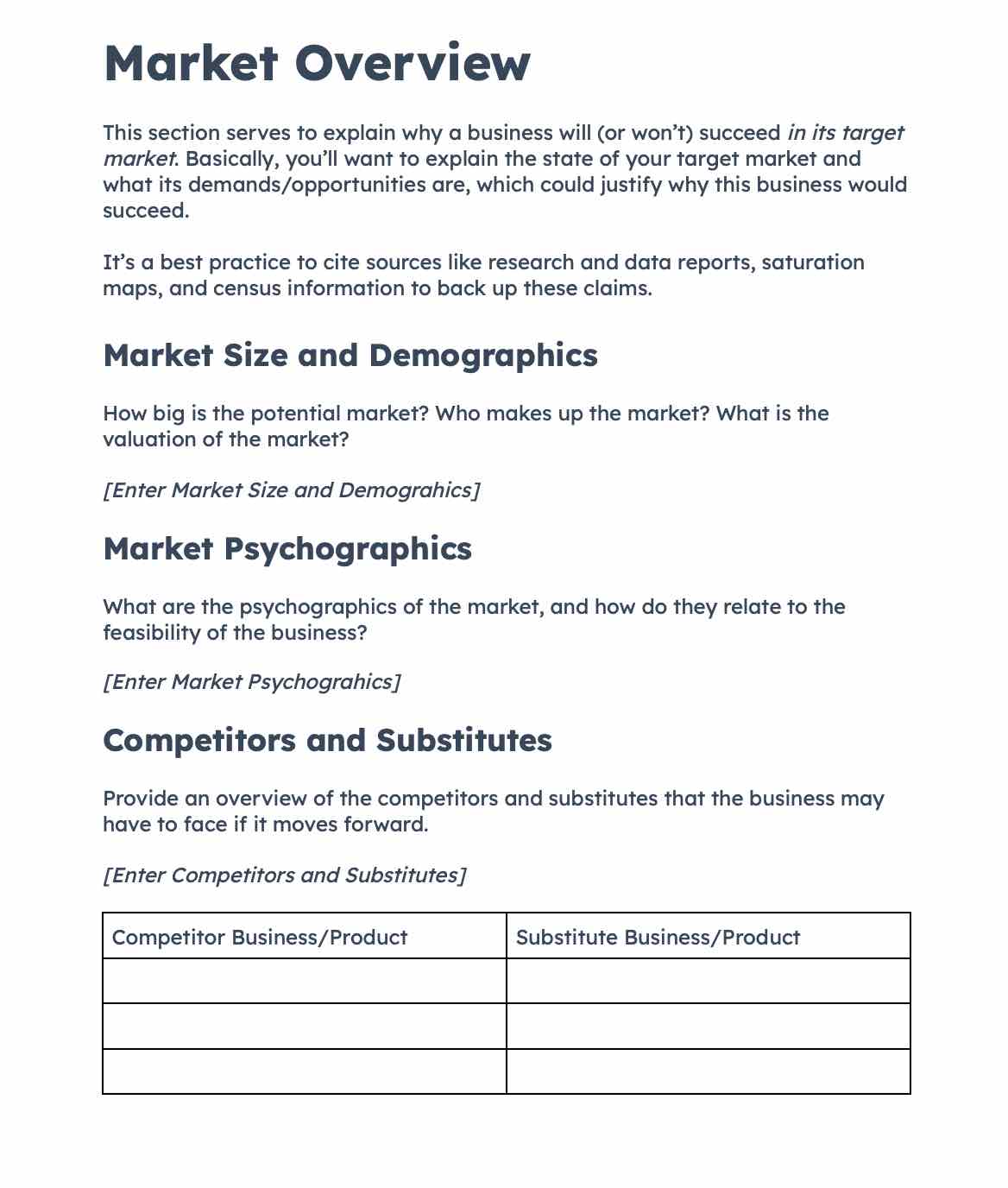 feasibility study template, how to create a market overview for a feasibility study