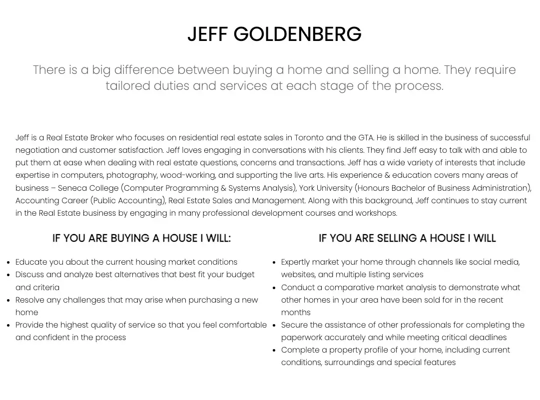 new real estate agent bio examples, Jeff Goldenberg