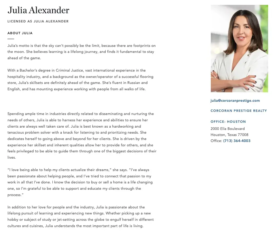 new real estate agent bio examples, Julia Alexander