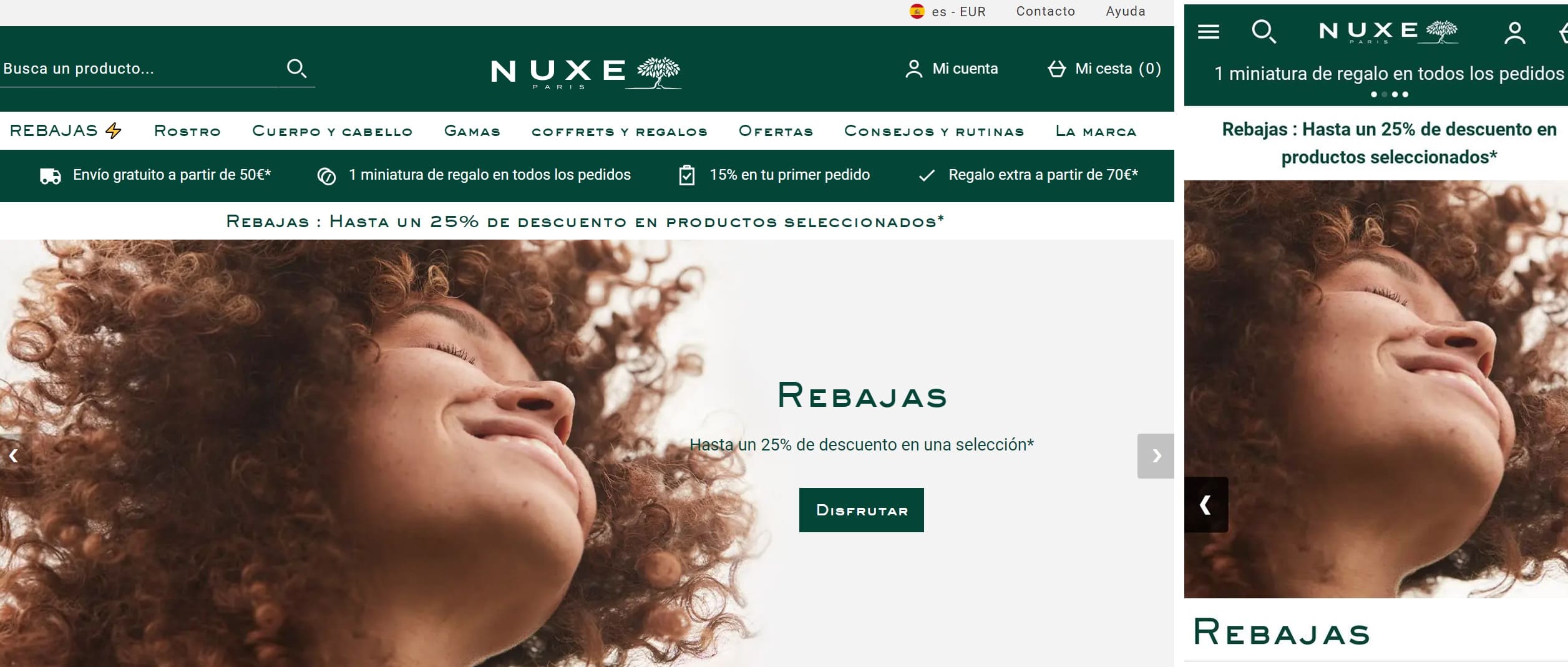 usabilidad web ejemplos: Nuxe