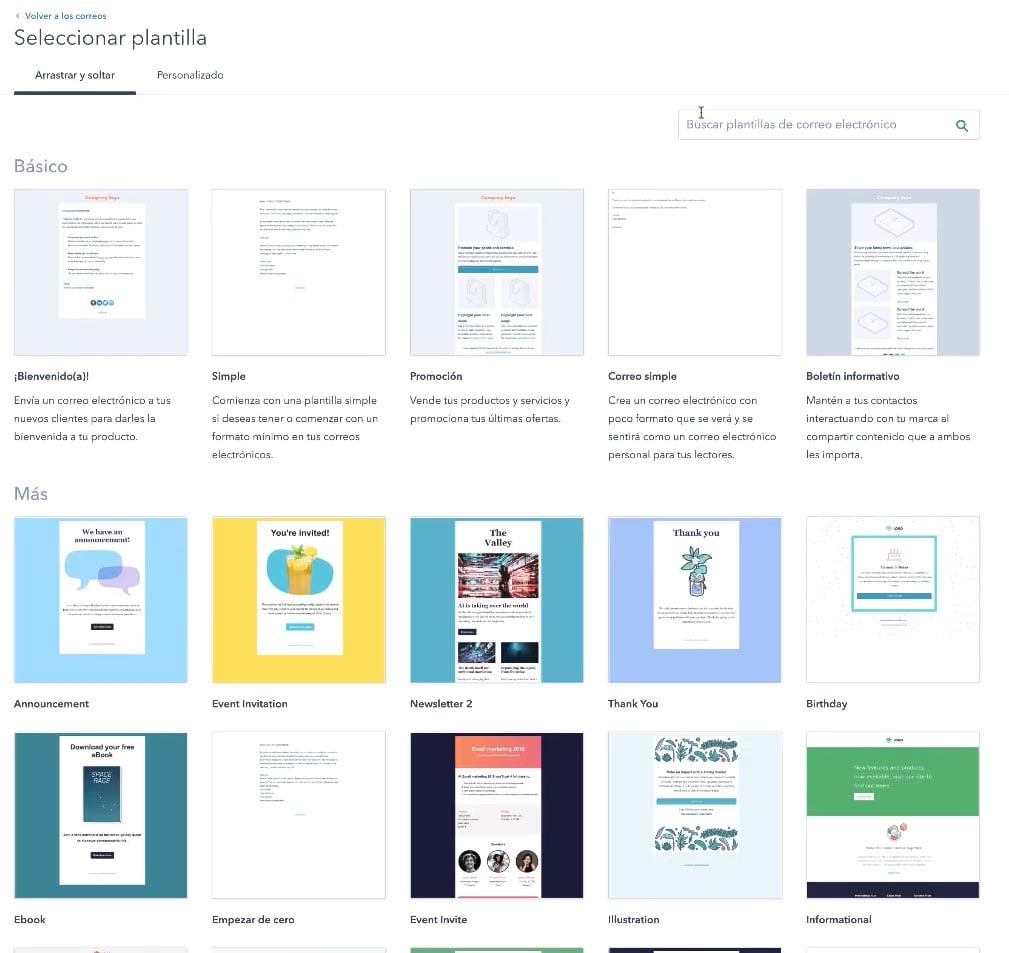 Cómo crear un mailing en HubSpot: seleccionar plantilla