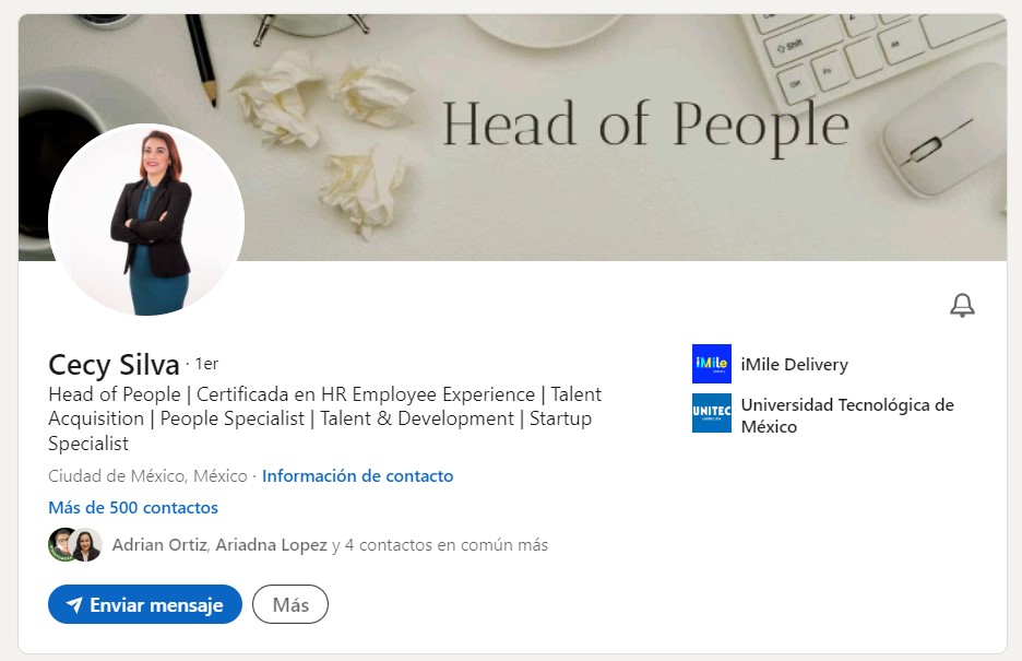 Ejemplo de perfil en LinkedIn de Cecy Silva