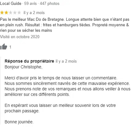 exemple réponse avis google excuses