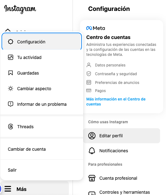 Configuración de Instagram