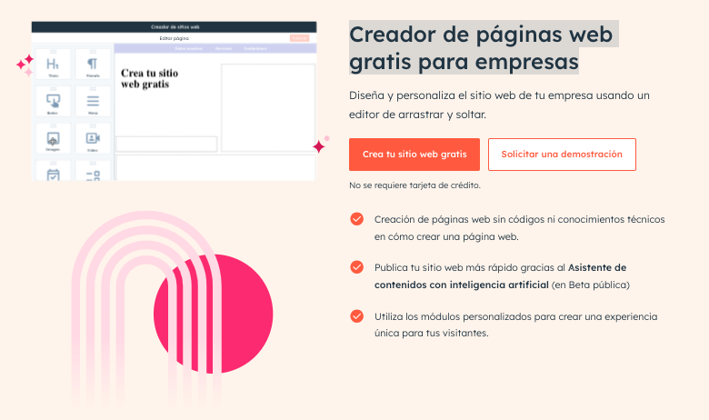 Creador de páginas de HubSpot sin código para empresas