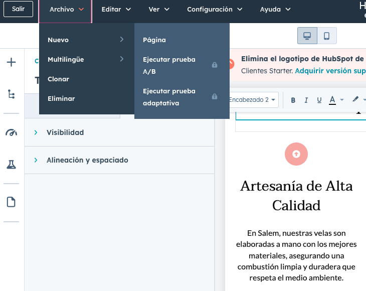 Creador de páginas de HubSpot sin código para empresas