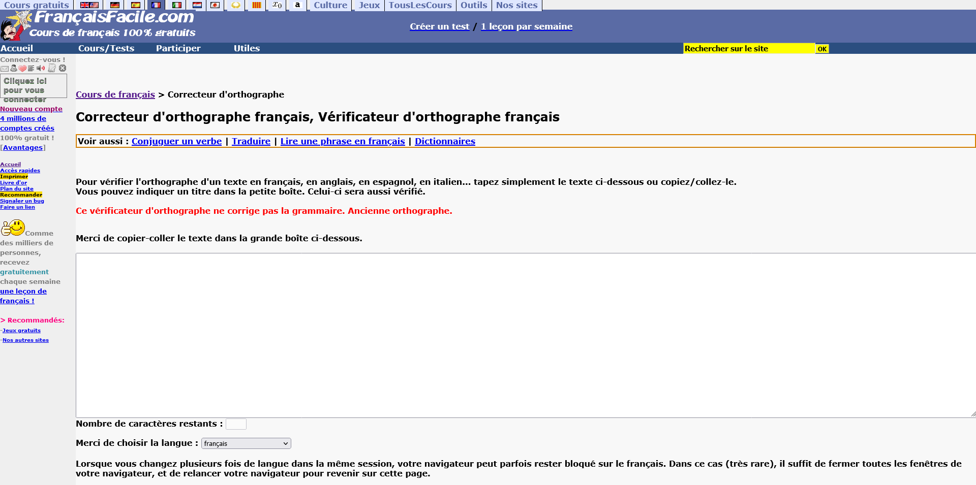 capture écran du correcteur d'orthographe français facile
