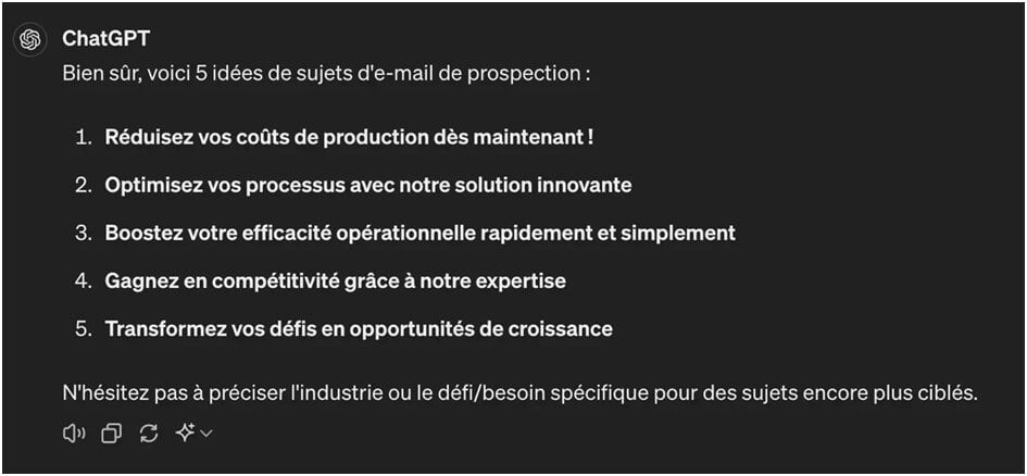 Générer des idées de sujet pour un e-mail de prospection