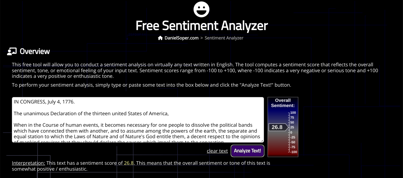 Herramienta para el análisis de sentimiento: Free Sentiment Analyzer