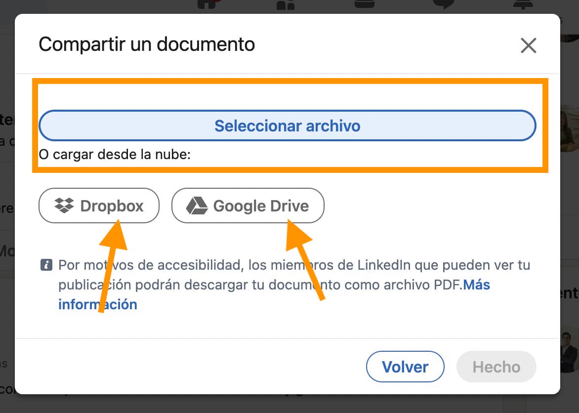 Cómo publicar un carrusel en LinkedIn: seleccionar archivo