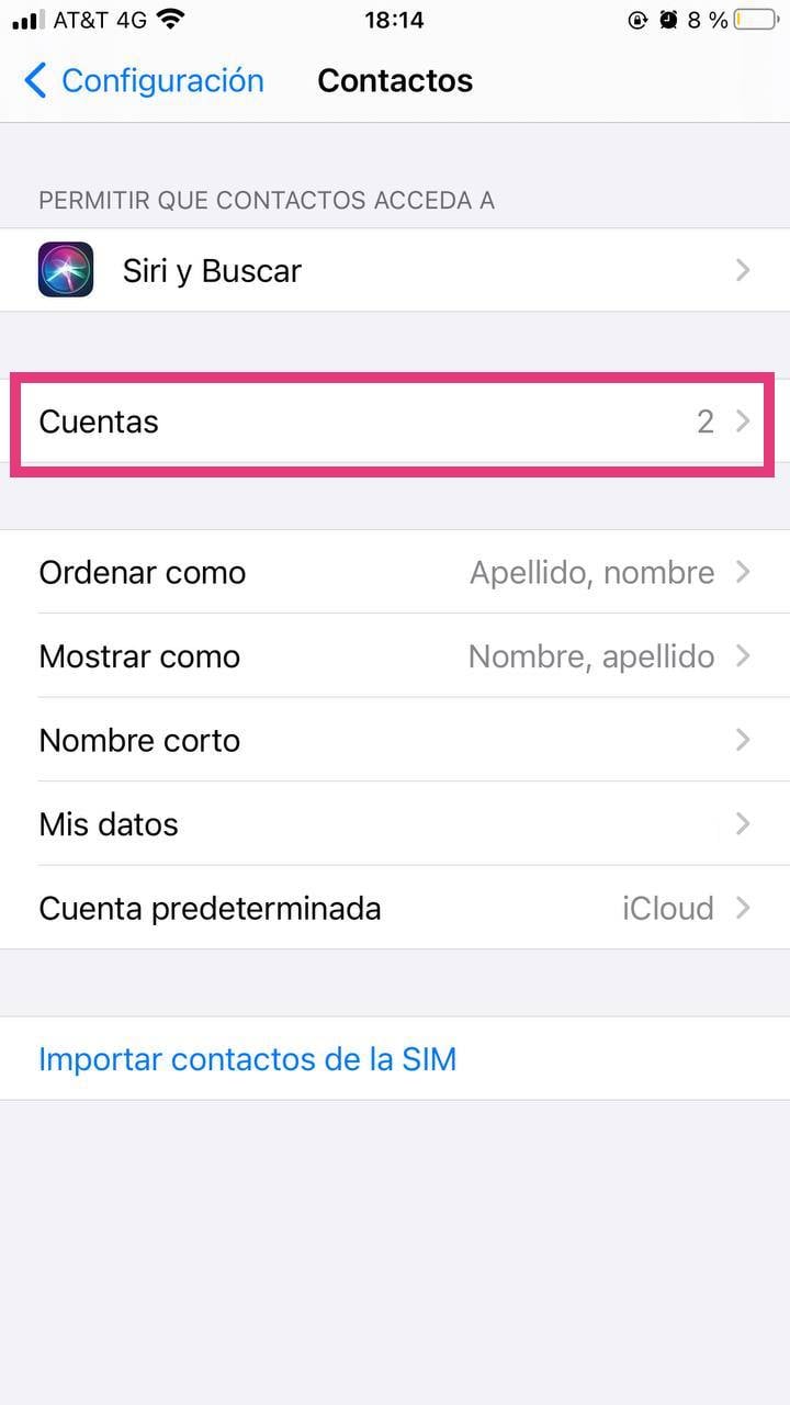 Abrir cuentas para agregar una de Gmail para sincronizar contactos con iOS