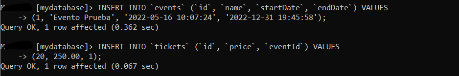 Ejemplo de inserción de datos en base de MySQL