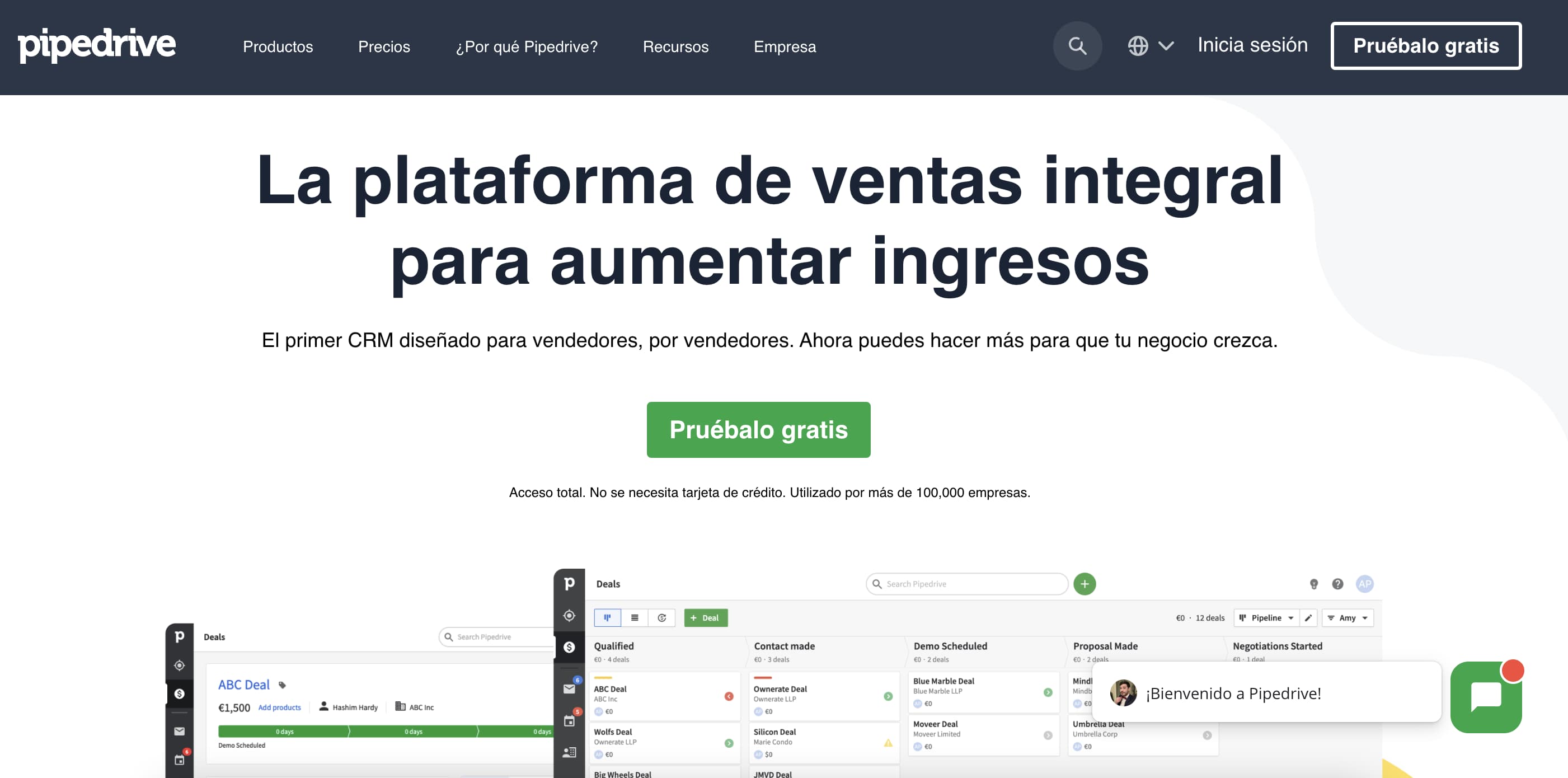 Ejemplo de CRM colaborativo: Pipedrive