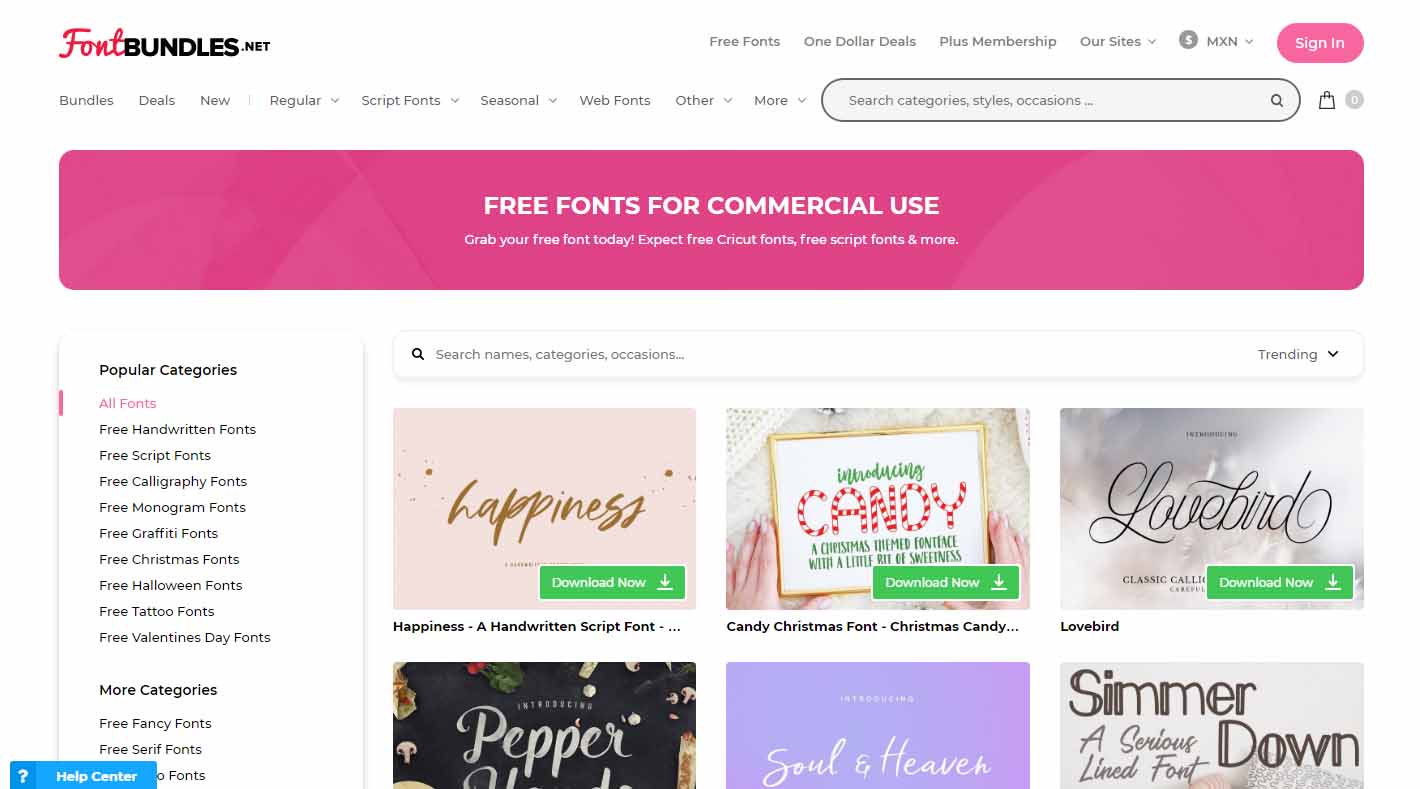 Fuentes gratis en Font Bundles