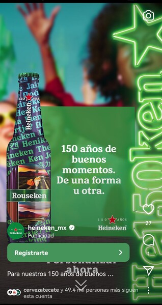 Ejemplos de reels de Instagram de empresas: heineken