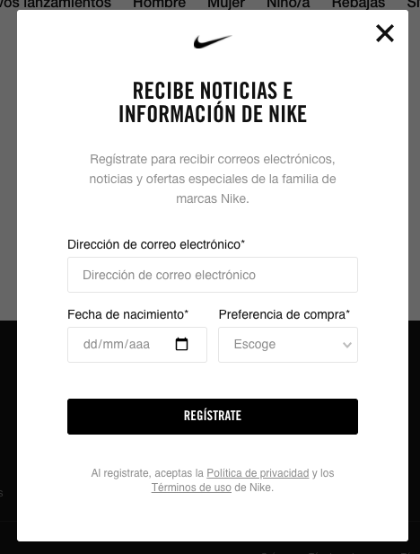 Ejemplos de formularios de contacto rápidos: Nike