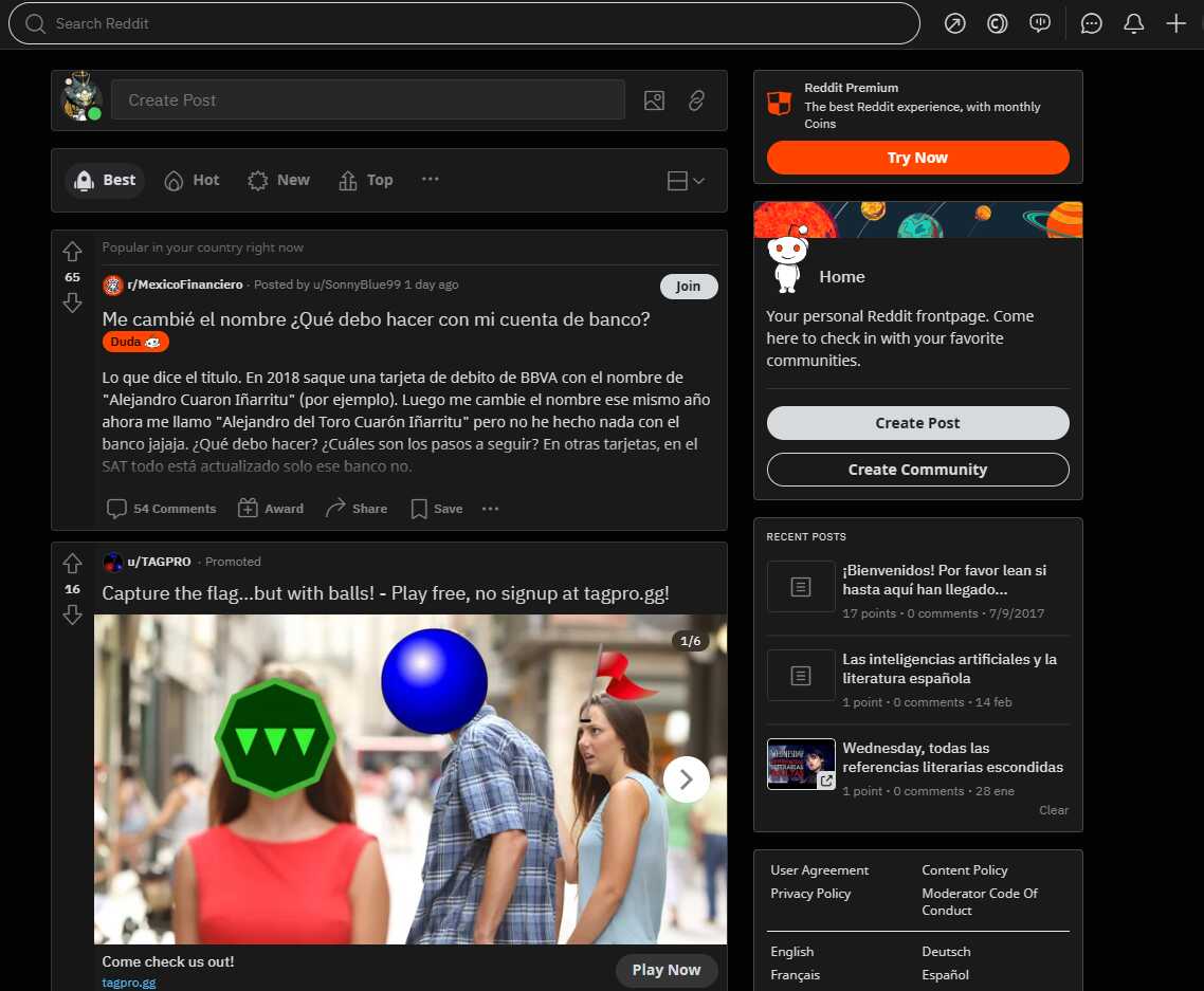 Ejemplos de portal web, Reddit