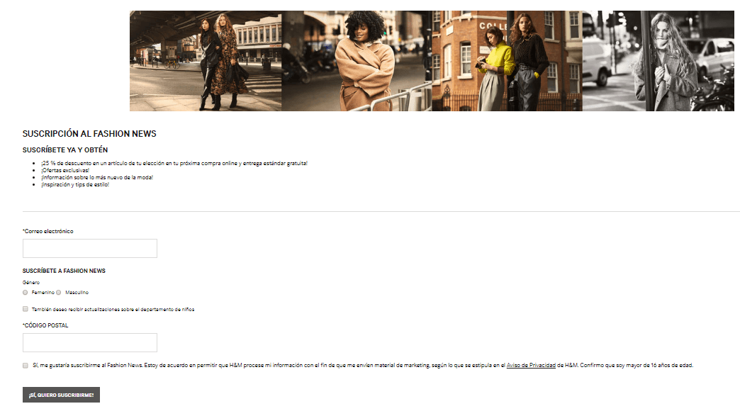 H&M, ejemplo de formulario fácil de llenar