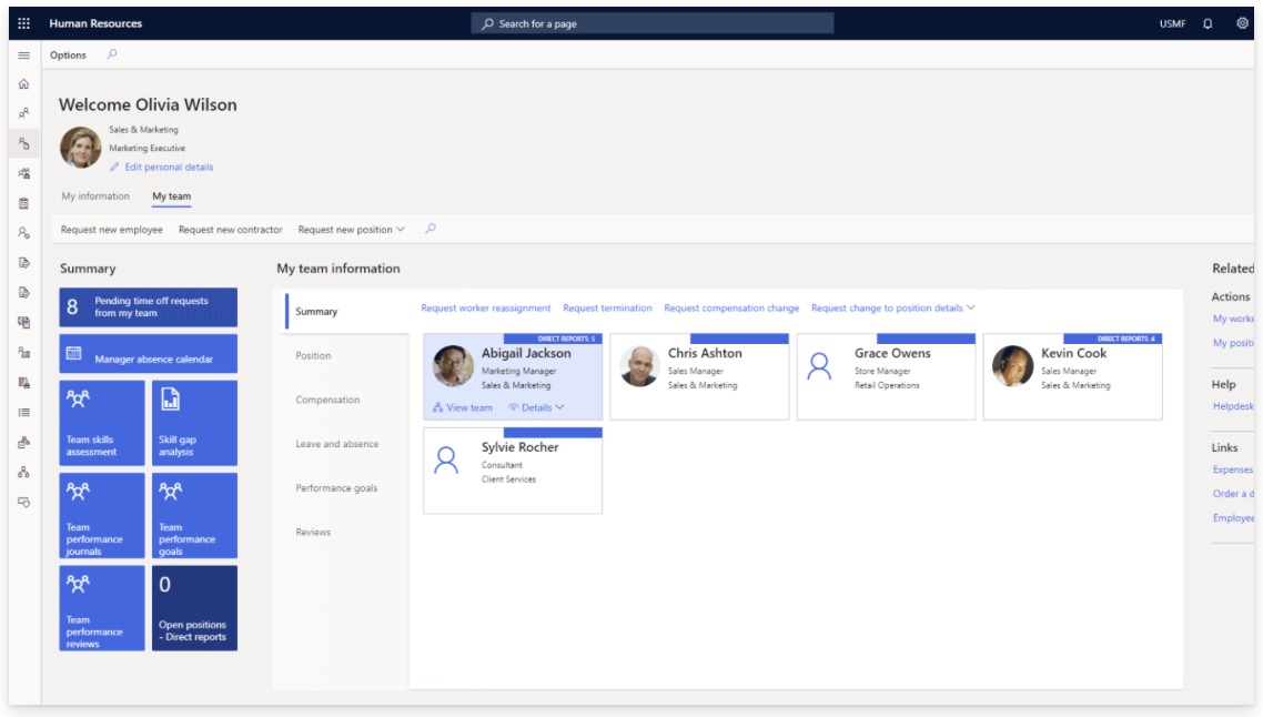 Ejemplo de software de gestión de recursos humanos: Dynamics 365