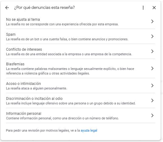 Desactivar una reseña de Google (marcar como inadecuada)