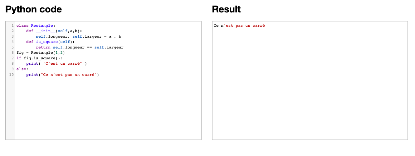 exemple d'exécution de classe Python avec boucle conditionnelle