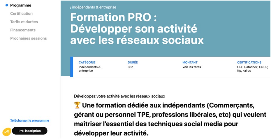 formation « Développer son activité avec les réseaux sociaux » de l’IMCI