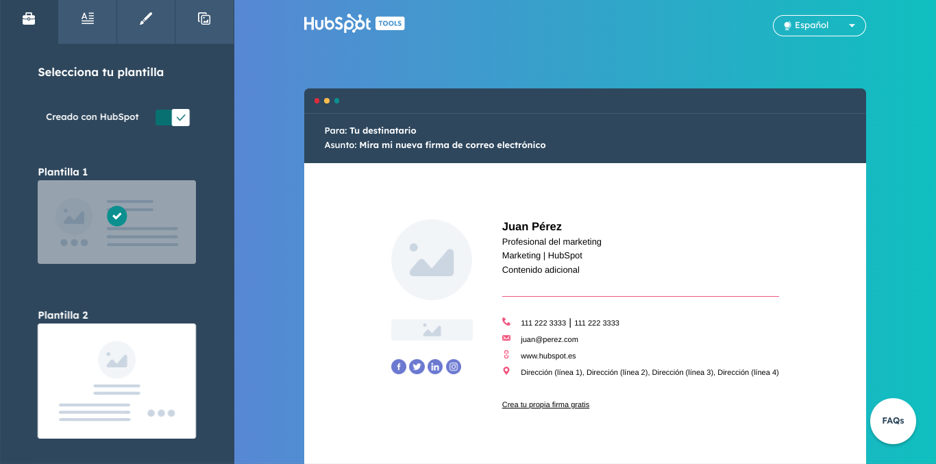 Generador de firma para correo electrónico de HubSpot