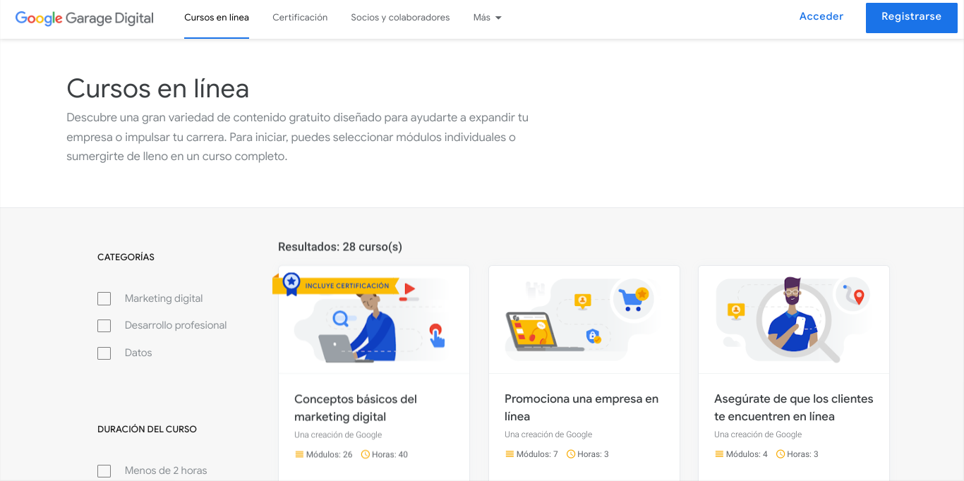 Plataforma educativa para especialistas en marketing: Google Garage Digital