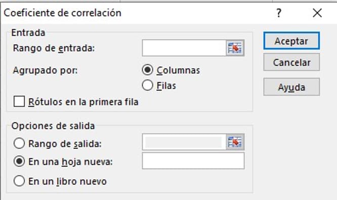 Coeficiente de relación, herramienta de análisis de datos en Excel