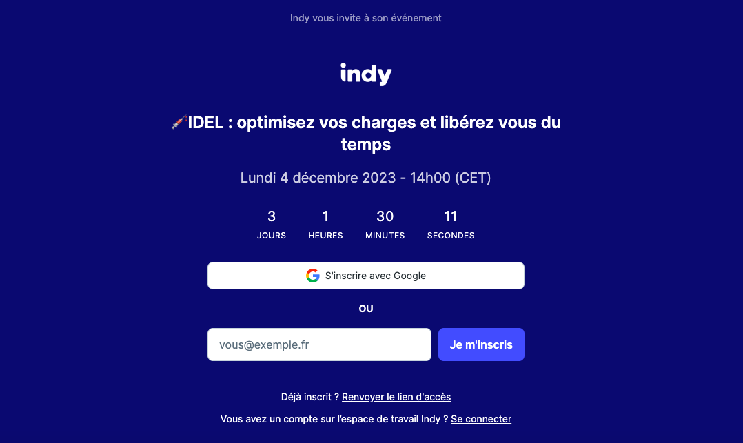 invitation à un webinar avec un compte à rebours