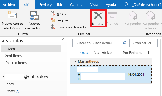 Cómo eliminar correos en Outlook