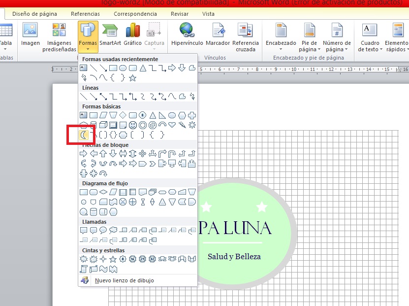cómo hacer un logo en Word - formas
