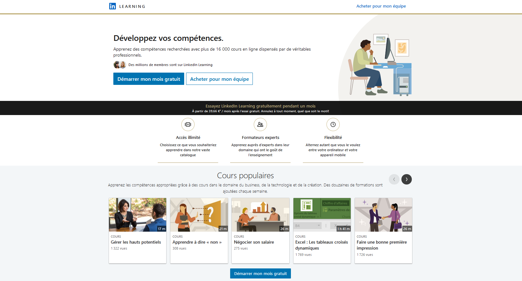 Une offre d'abonnement pour LinkedIn, dédié aux particuliers et professionnels..