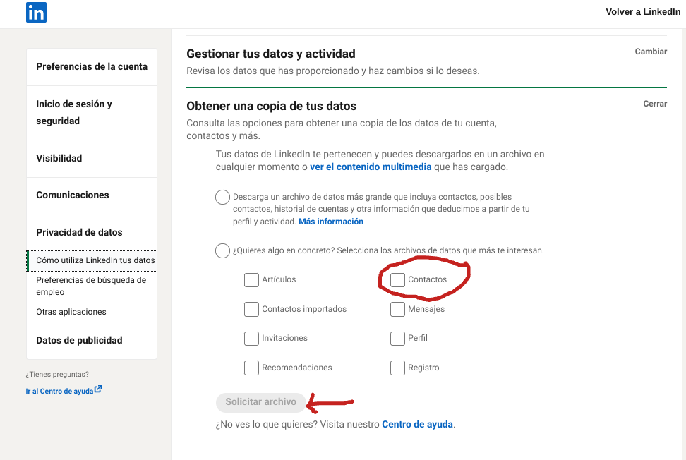 Cómo obtener una lista de correos de contactos de LinkedIn