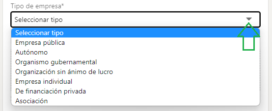 Imagen cómo seleccionar tipo de empresa