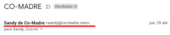 Estructura de un mail: nombre de remitente y dirección de correo