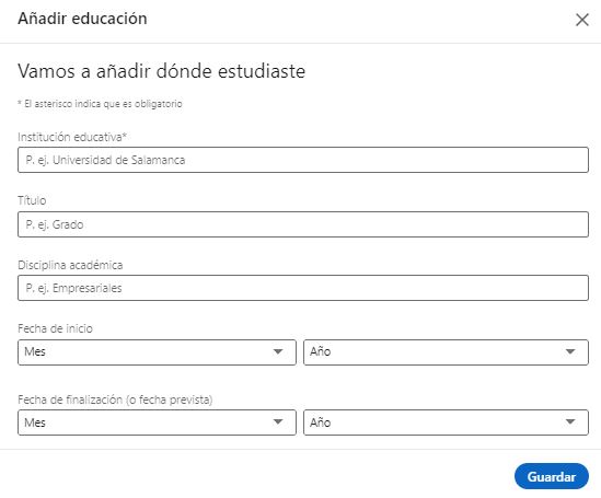 Perfil de LinkedIn: educación