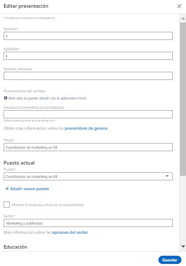 Rellenar perfil de LinkedIn