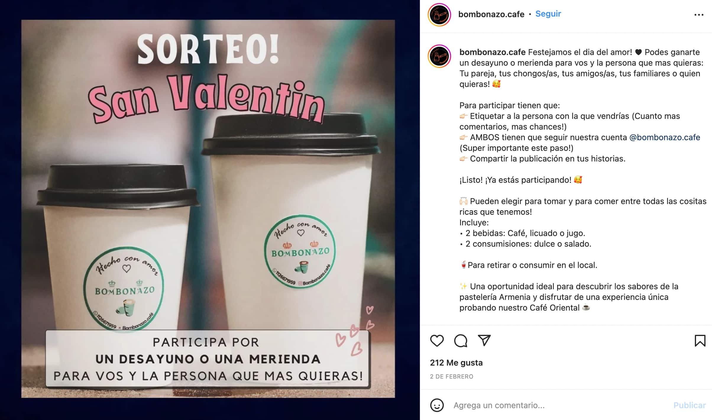 Ejemplo de pie de foto creativo para Instagram con instrucciones para un concurso