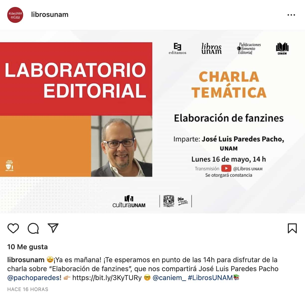 Ejemplo de pie de foto creativo para Instagram con enlaces o mención de otros canales