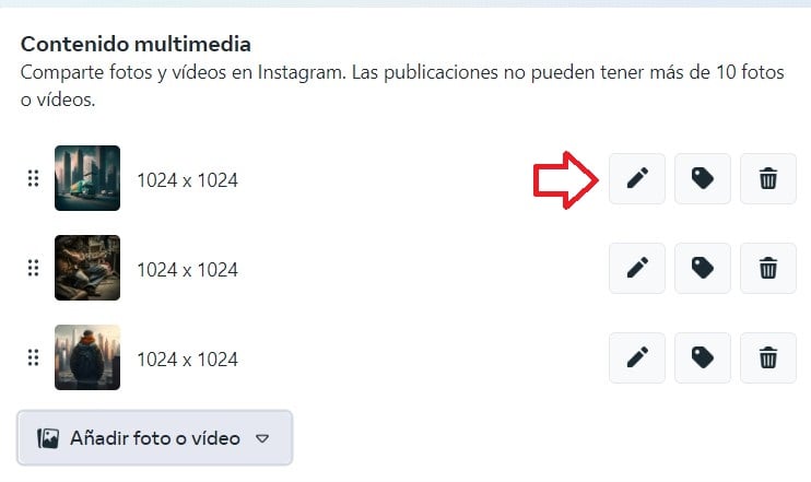 Cómo programar un carrusel en Instagram: editar