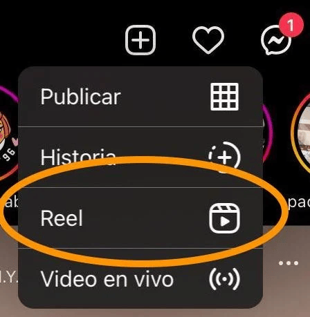 Instagram reel: botón «Reel»